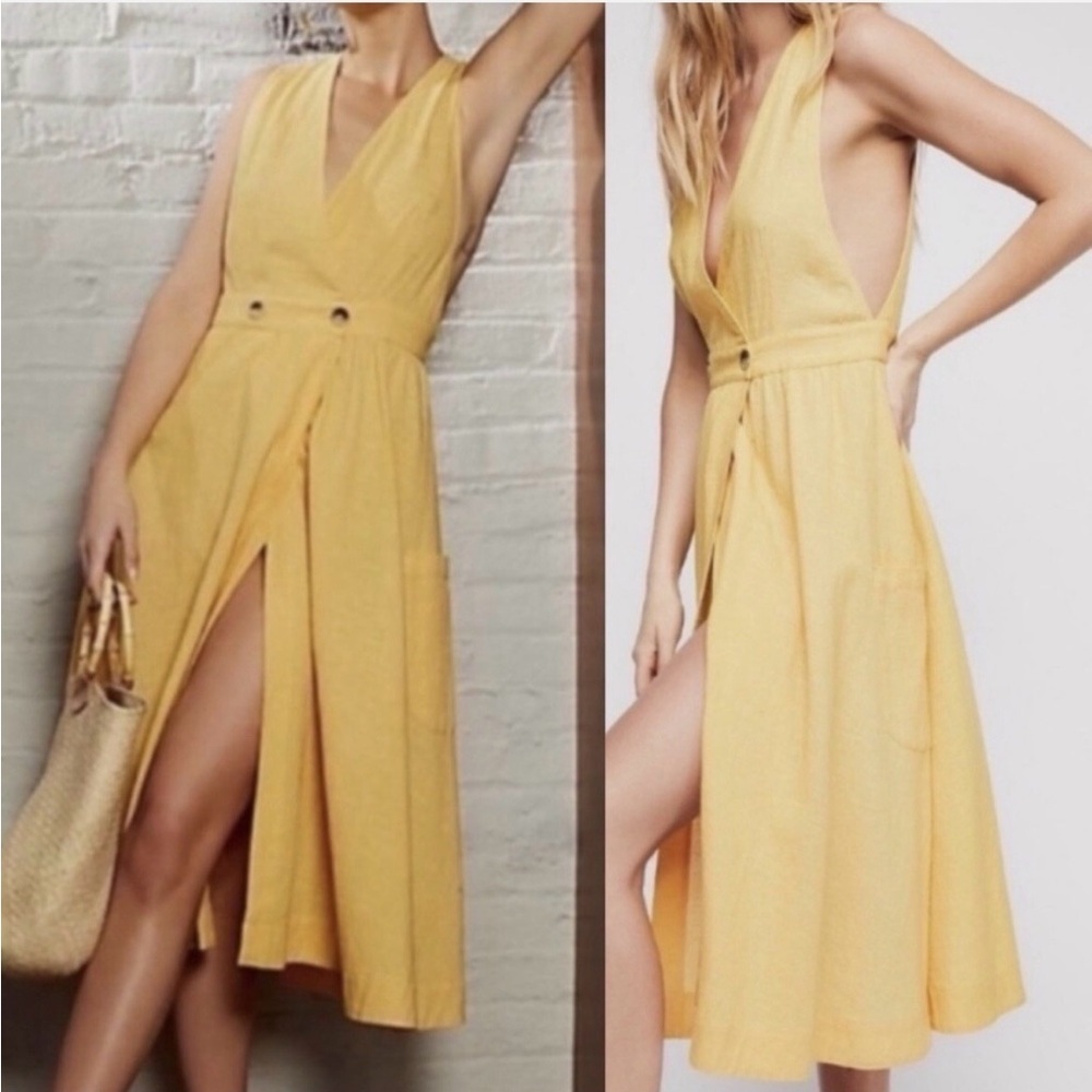 Free People / Women's Yellow Sleeveless Cotton Wrap Dress / Size M.